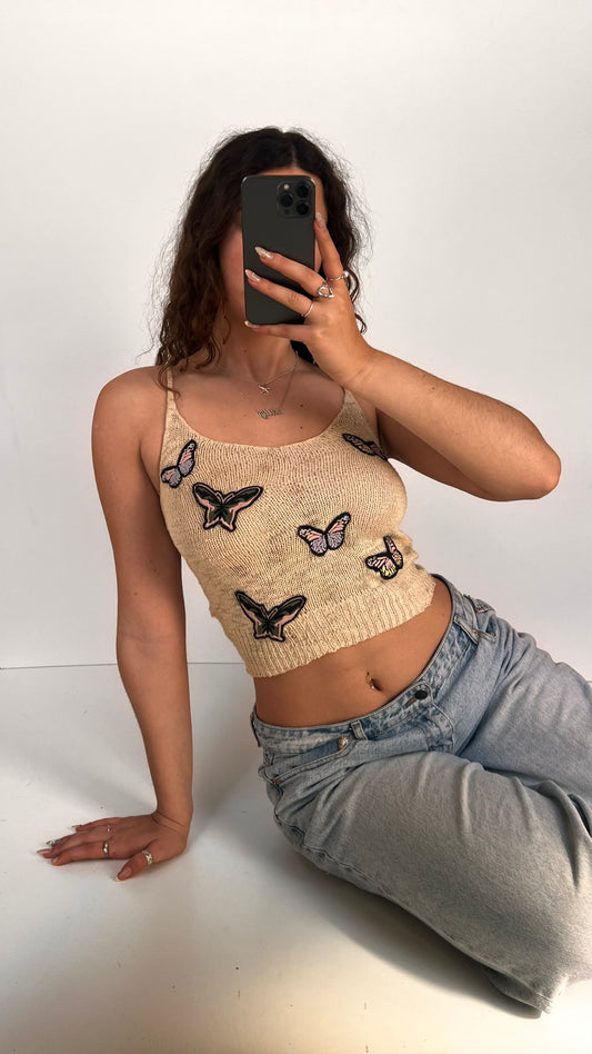 00s cream butterfly cami- size XS