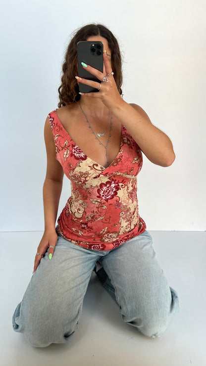 00s pink floral top- size L