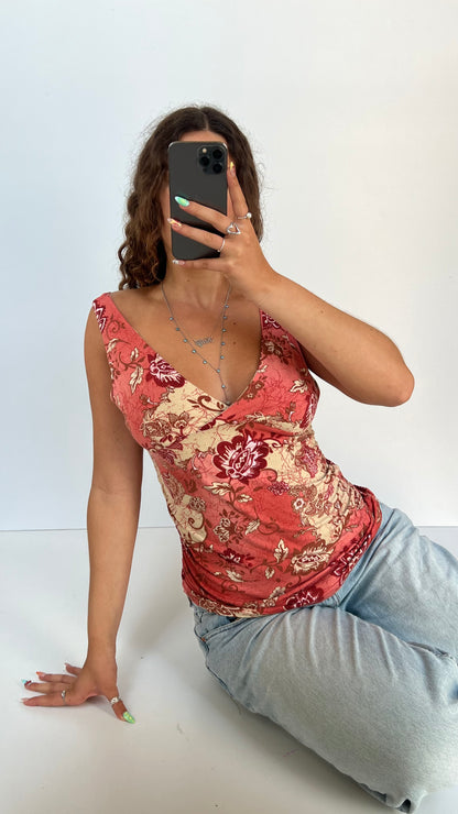 00s pink floral top- size L