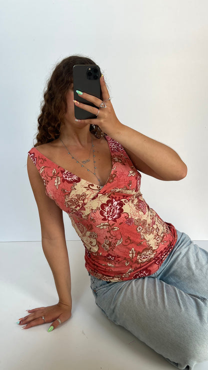 00s pink floral top- size L