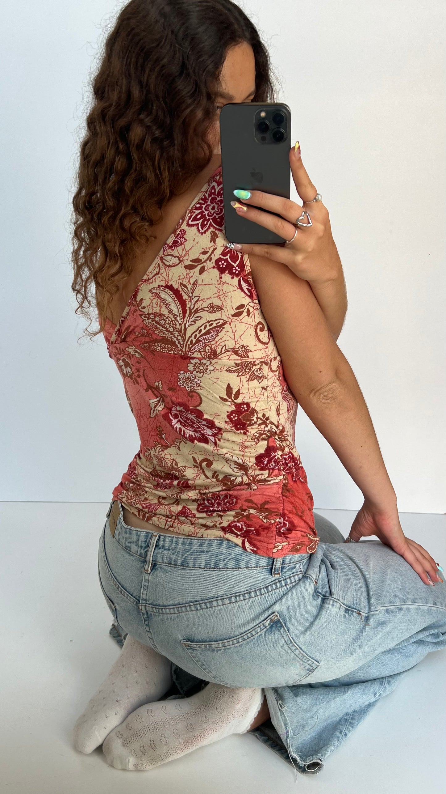 00s pink floral top- size L