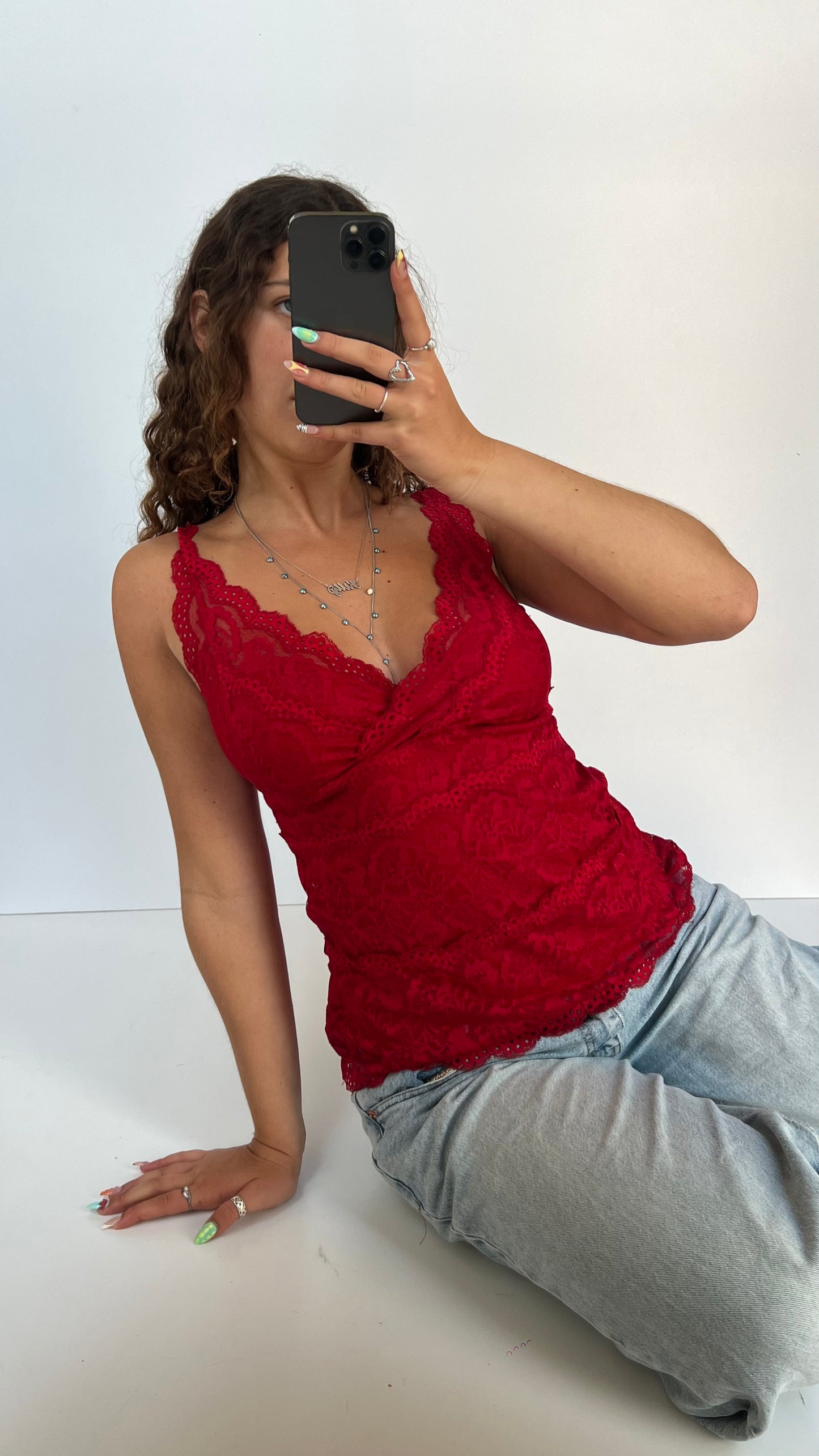00s red lace cami- size L
