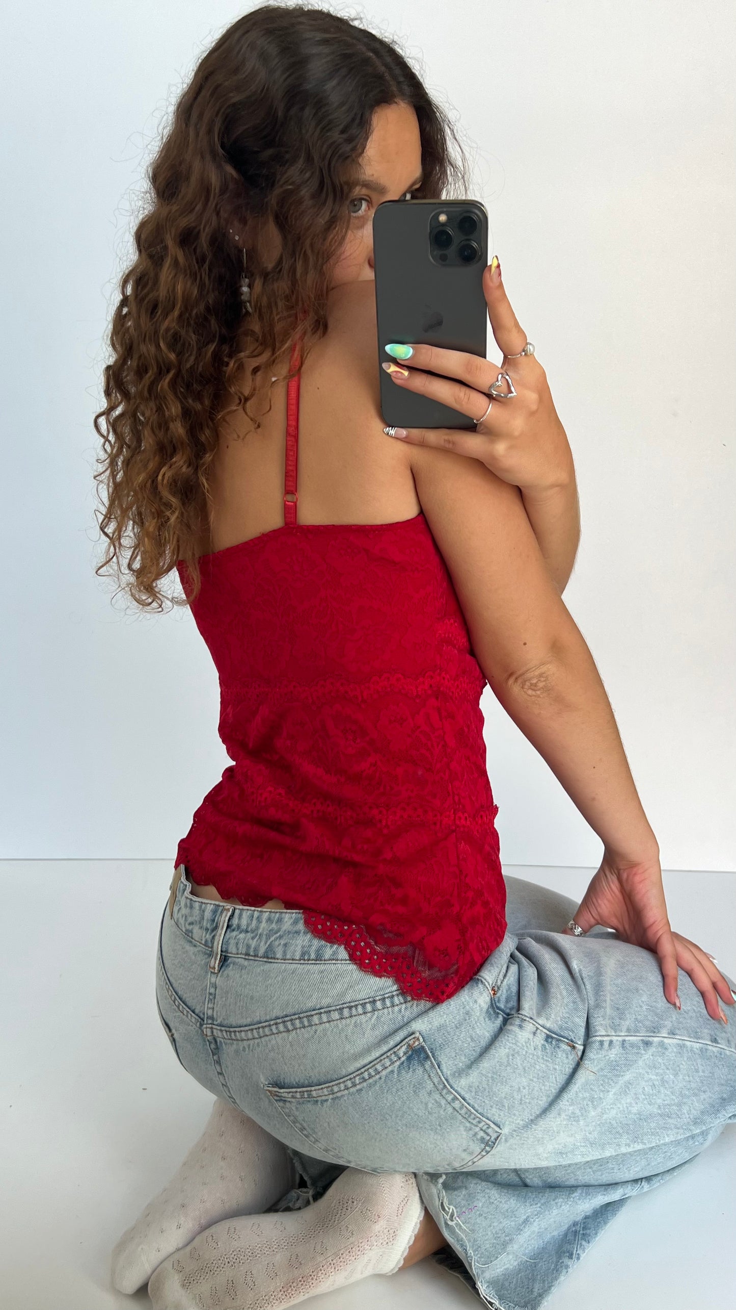 00s red lace cami- size L