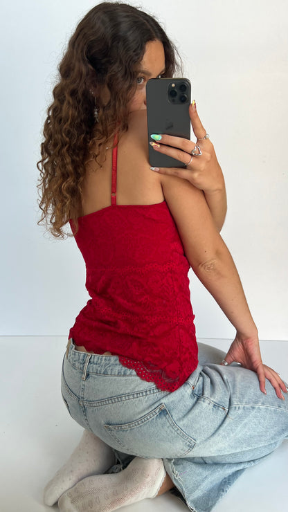 00s red lace cami- size L