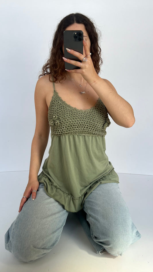 00s green crochet babydoll cami- size L