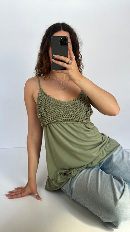 00s green crochet babydoll cami- size L