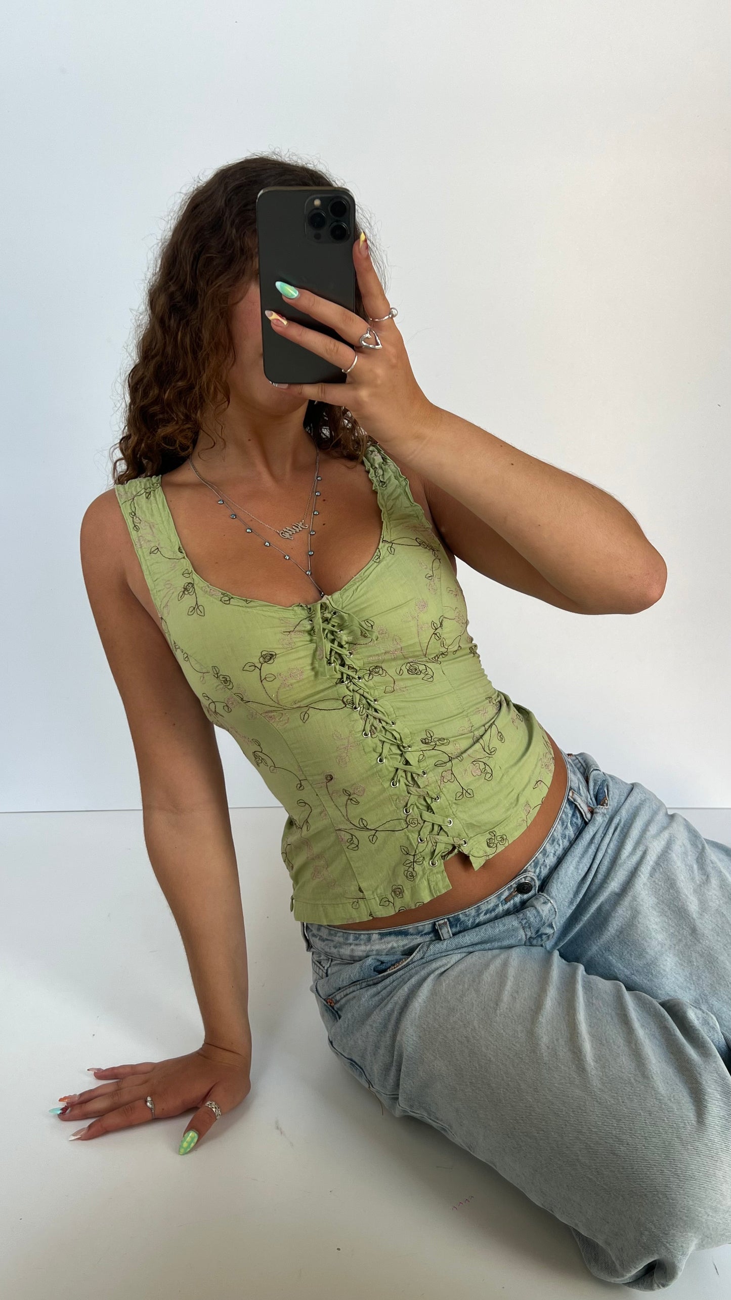 00s green floral cami- size S