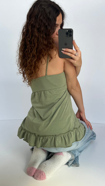 00s green crochet babydoll cami- size L