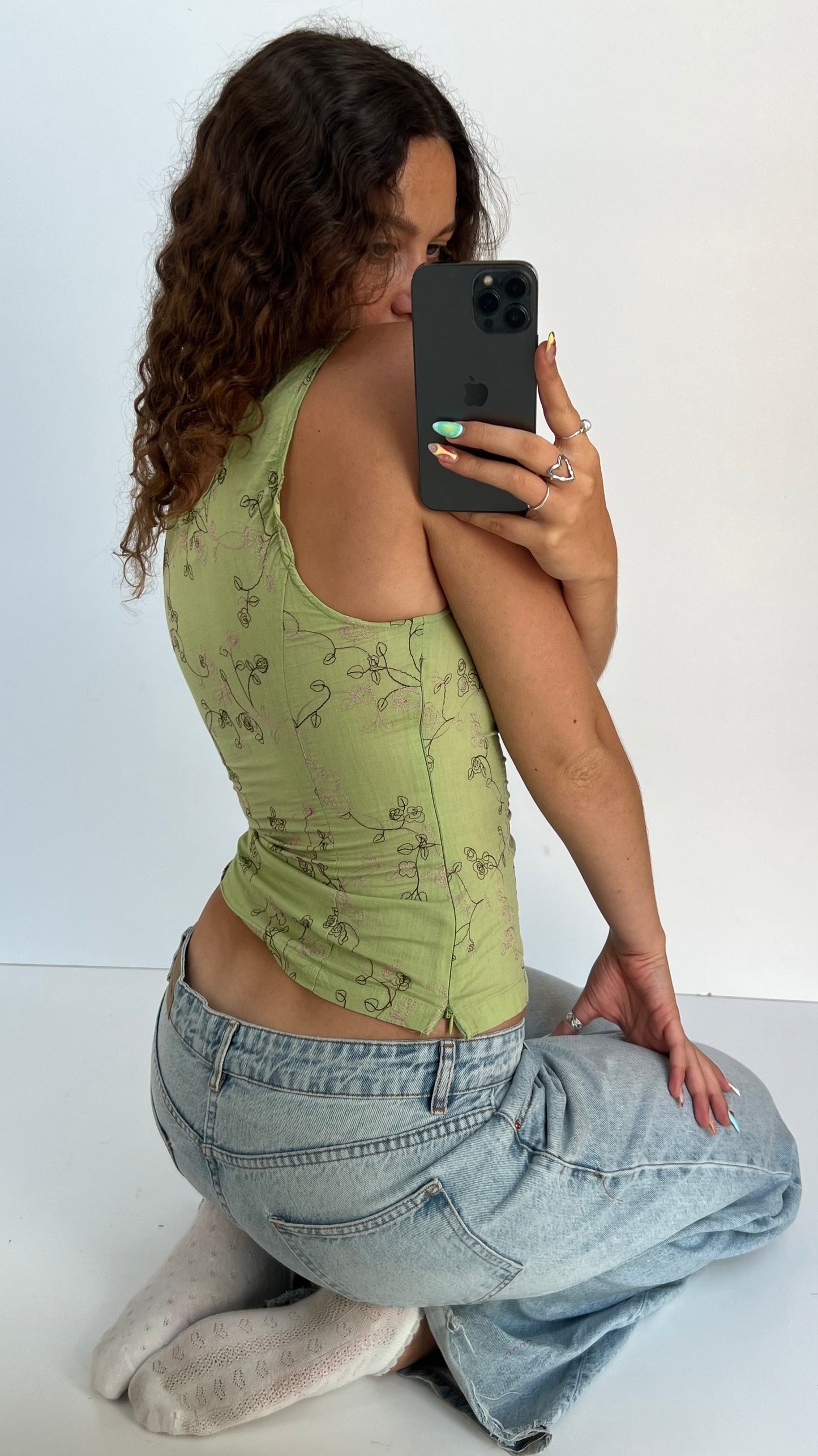 00s green floral cami- size S