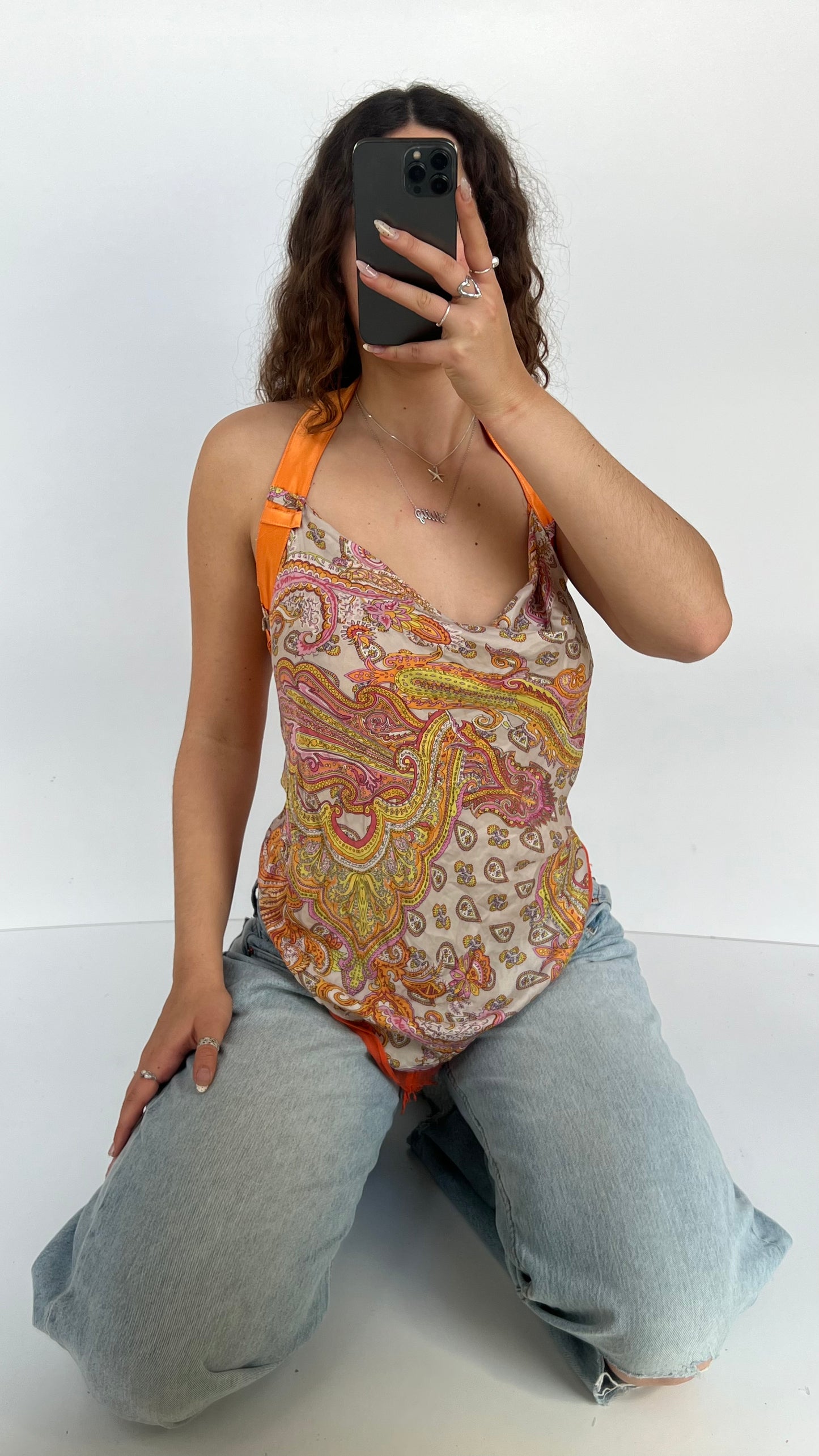 00s orange paisley backless cami- size S/M
