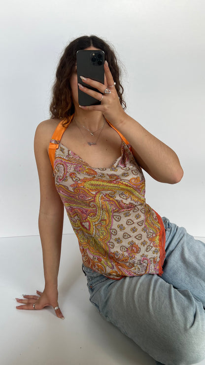 00s orange paisley backless cami- size S/M
