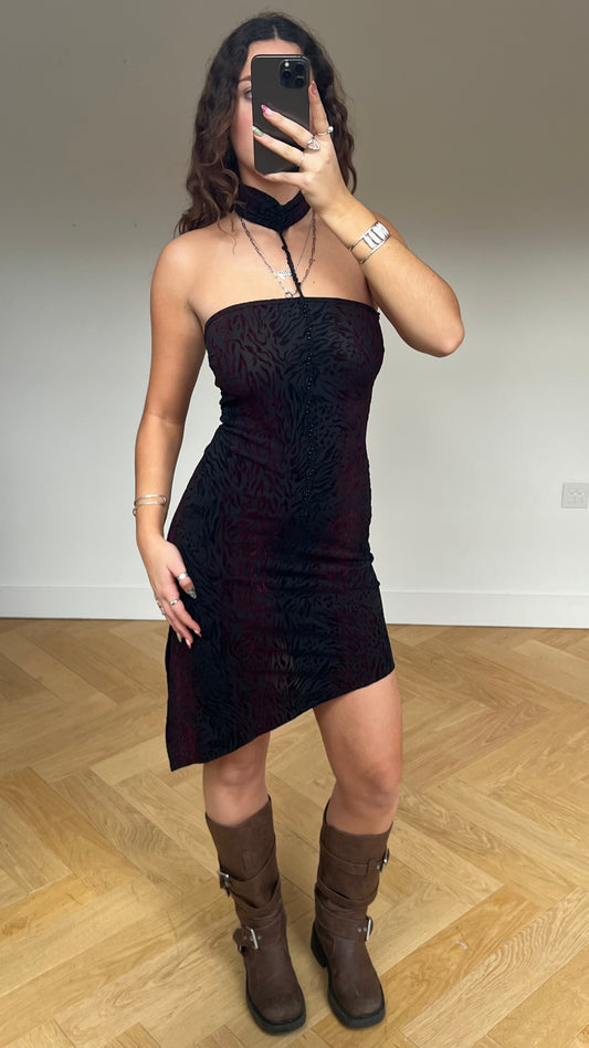 00s red black velvet dress- size S