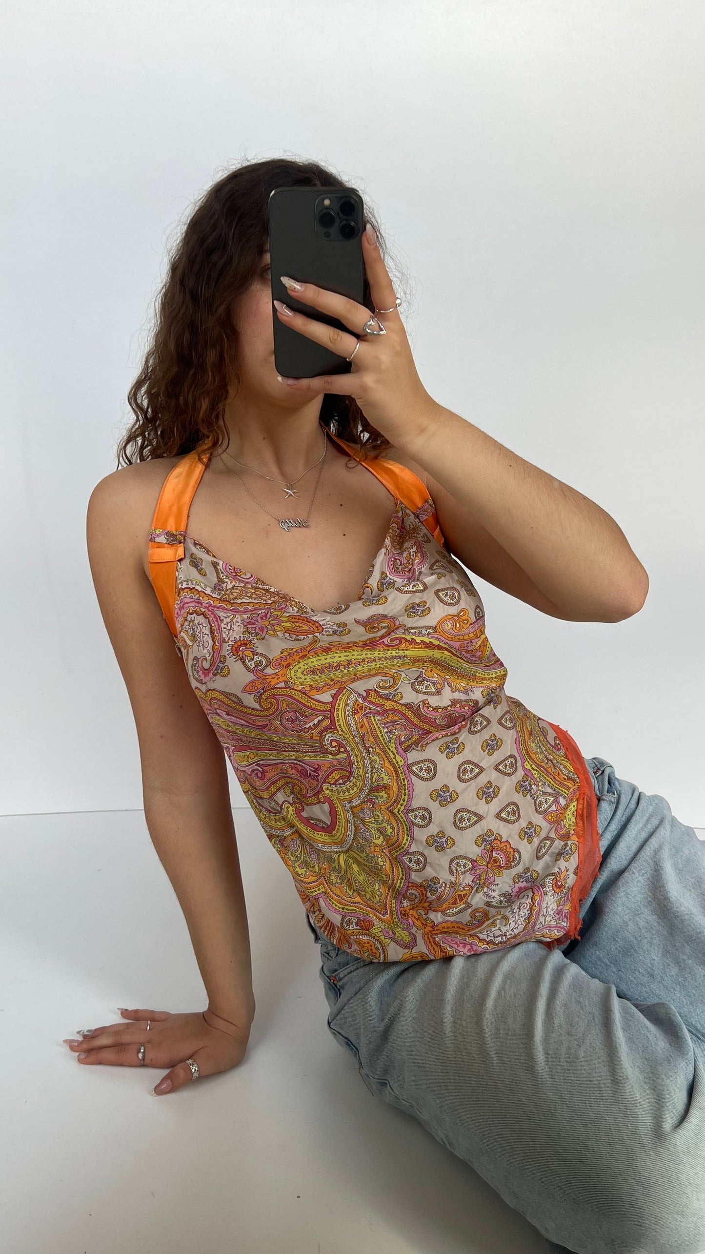 00s orange paisley backless cami- size S/M