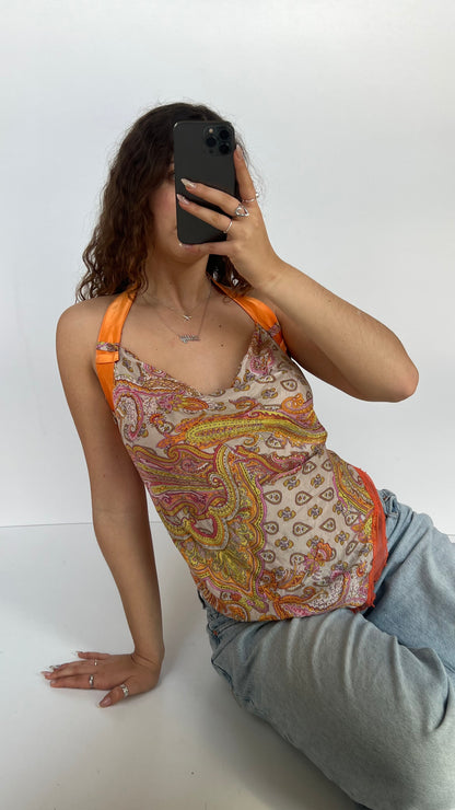 00s orange paisley backless cami- size S/M