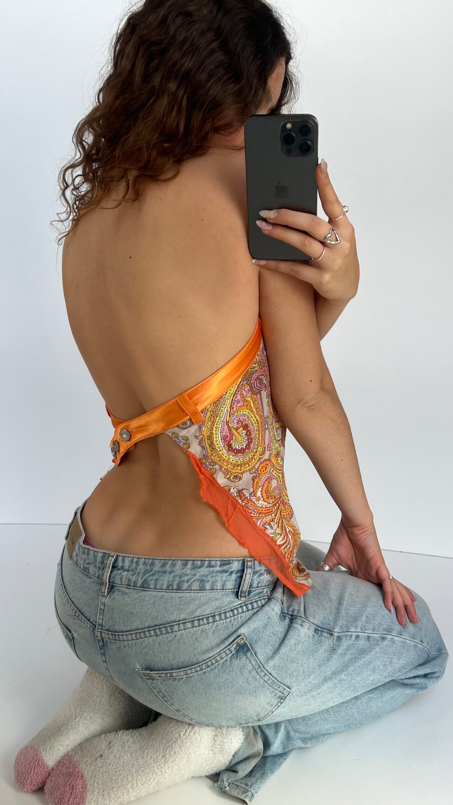 00s orange paisley backless cami- size S/M