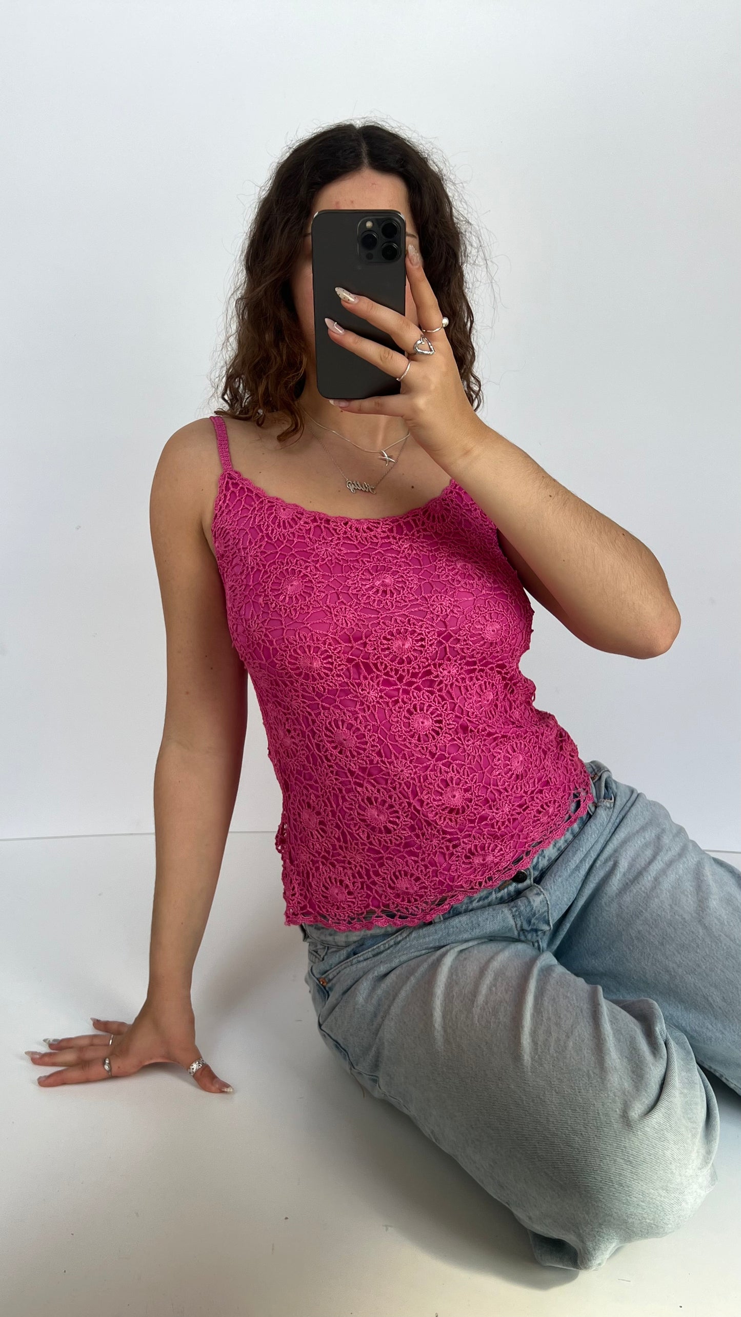 00s pink crochet cami- size S