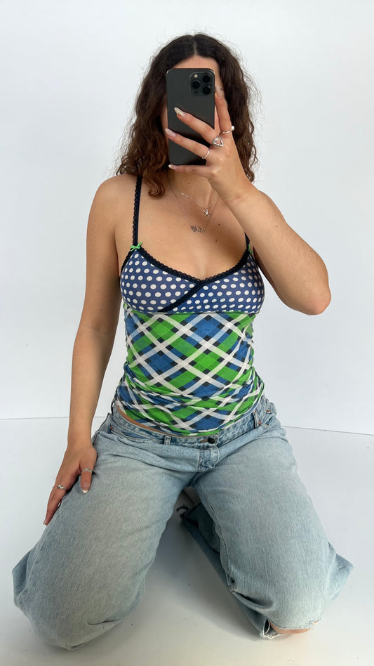 00s green blue patterned cami- size S