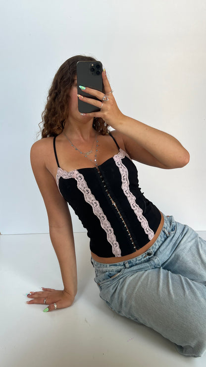 00s black pink lace cami- size S