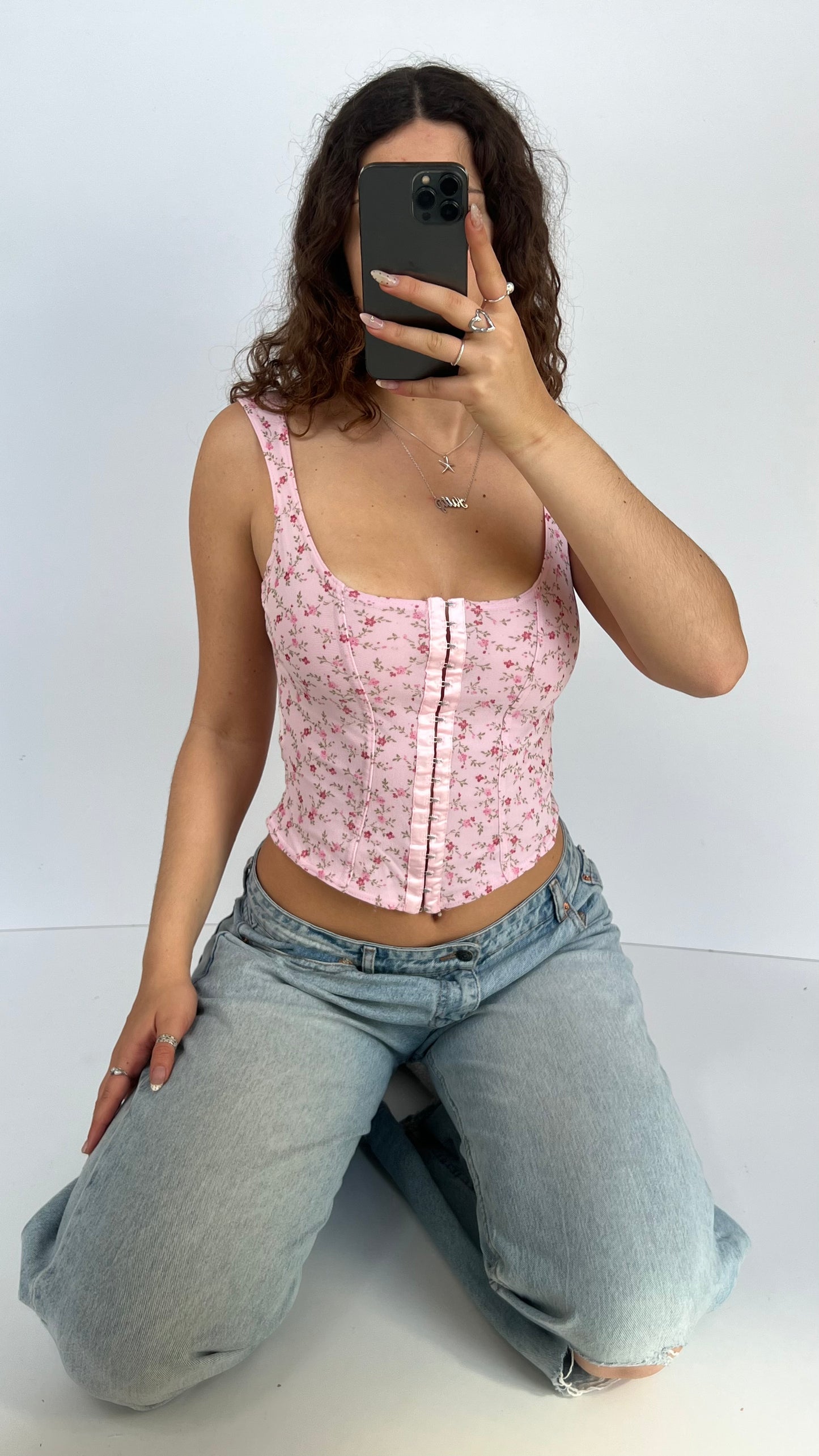 00s pink floral mesh cami- size S