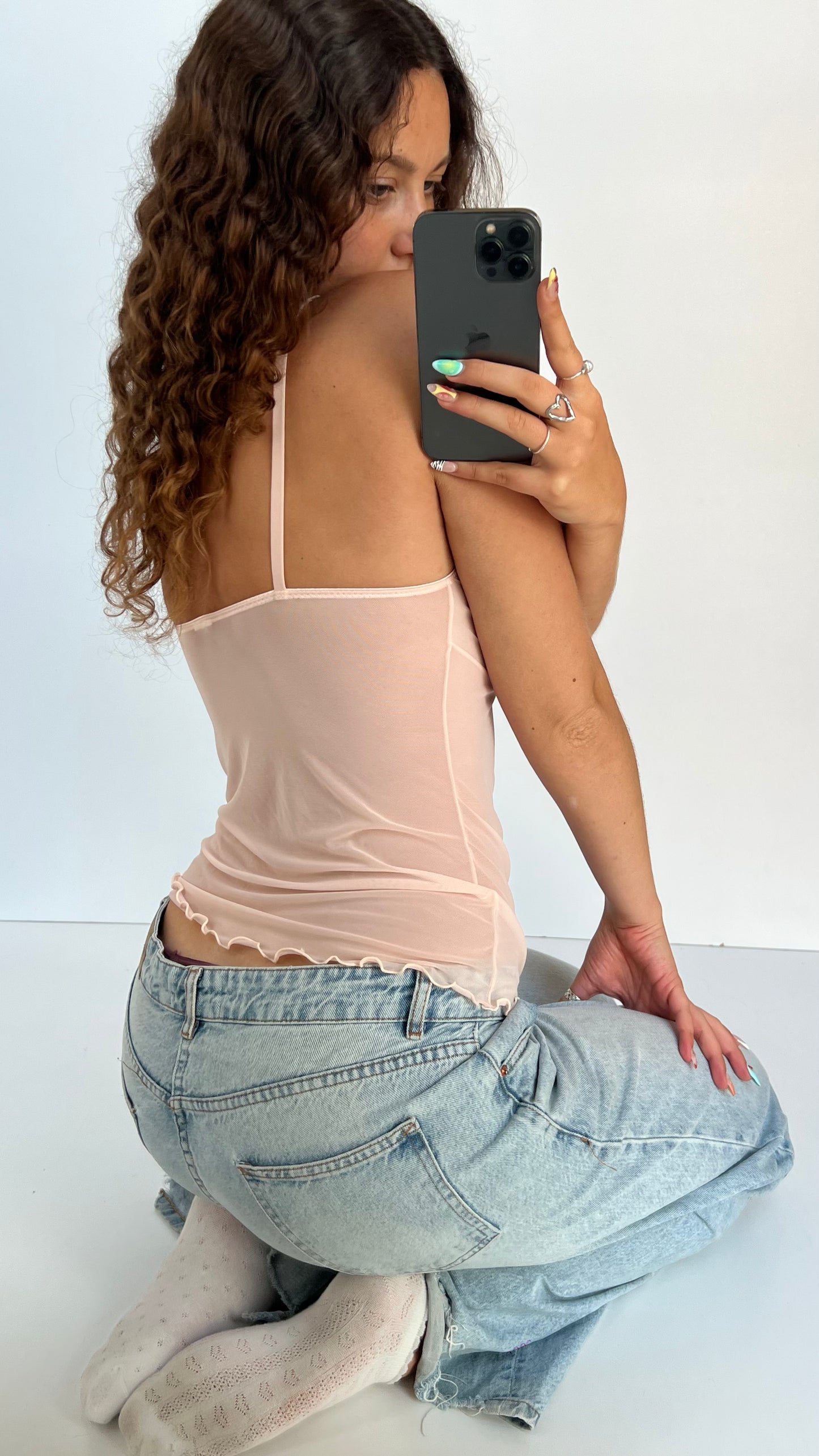 00s pink mesh lace cami- size M
