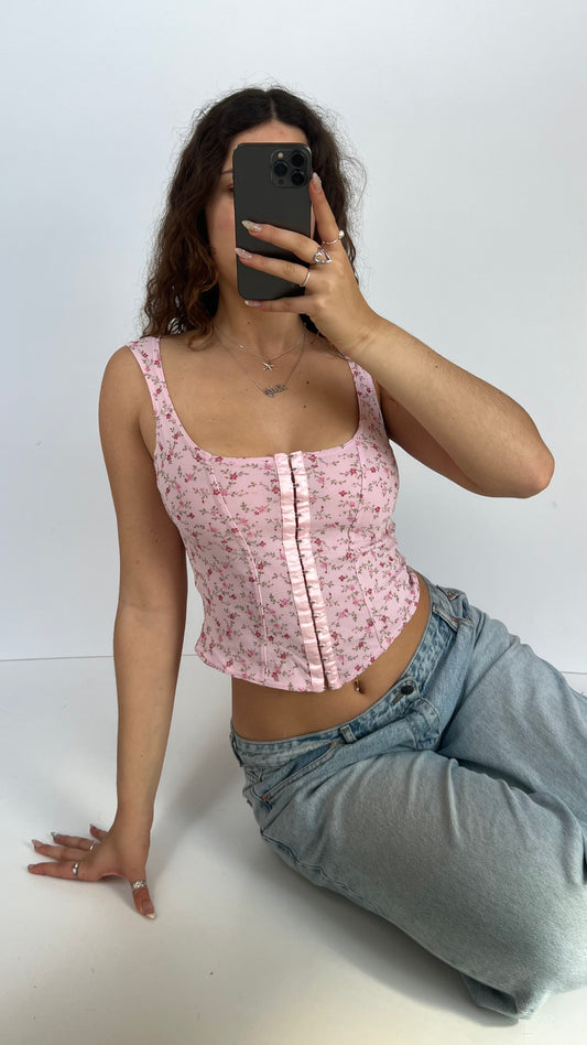 00s pink floral mesh cami- size S