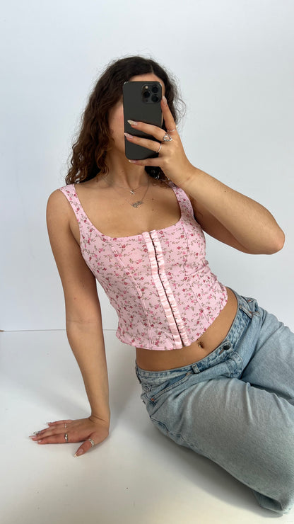 00s pink floral mesh cami- size S