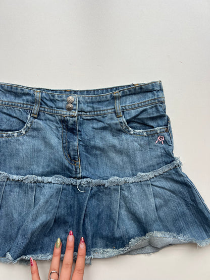 00s pleated denim mini skirt- size S
