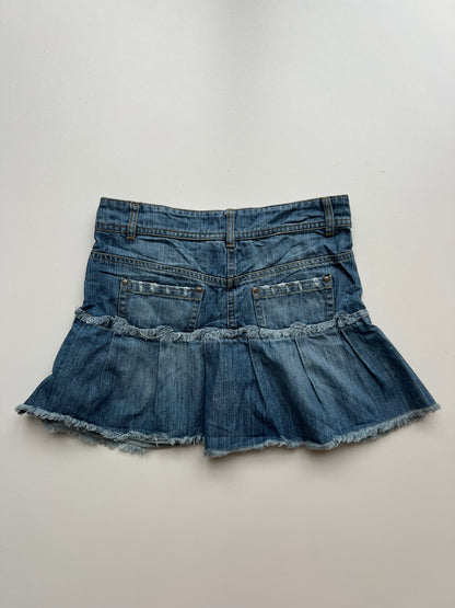 00s pleated denim mini skirt- size S