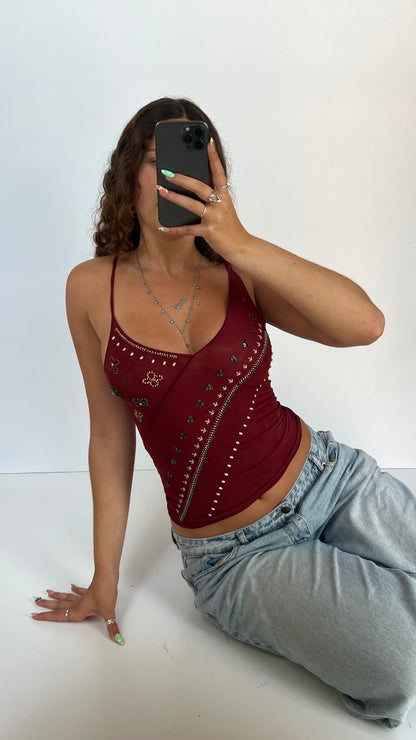 00s red mesh beaded cami- size S