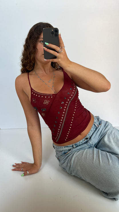 00s red mesh beaded cami- size S