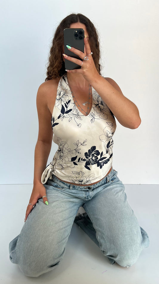 00s white floral silk cami- size S
