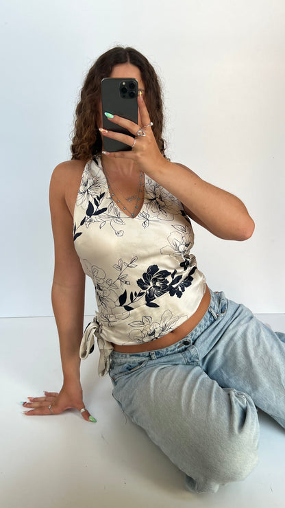 00s white floral silk cami- size S