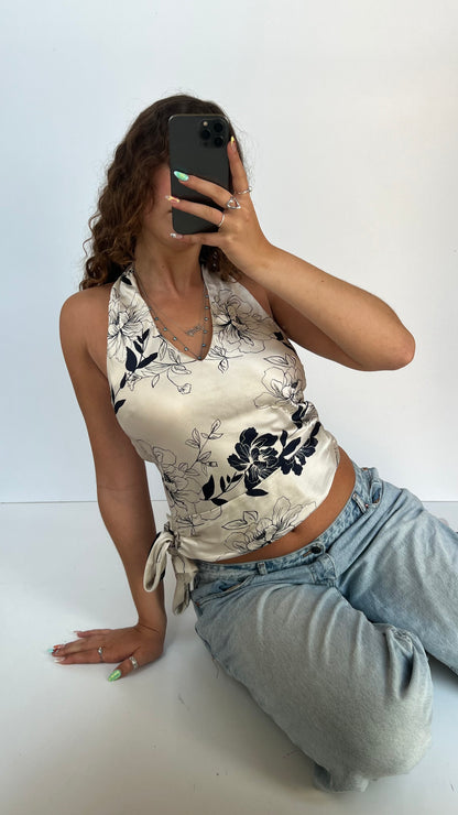 00s white floral silk cami- size S
