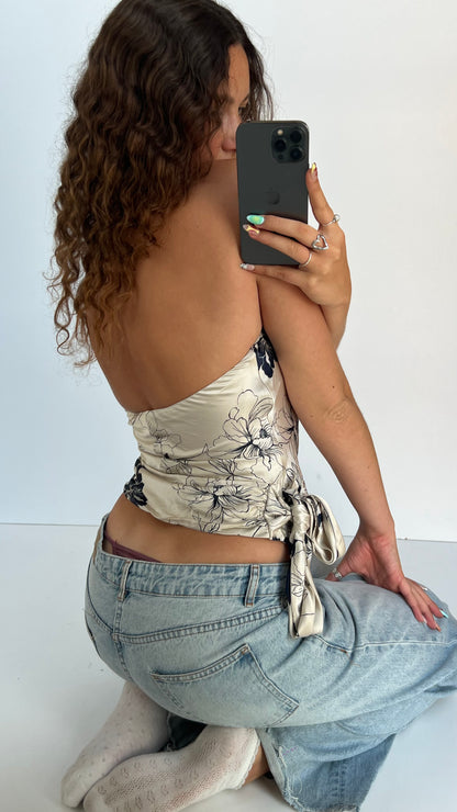 00s white floral silk cami- size S