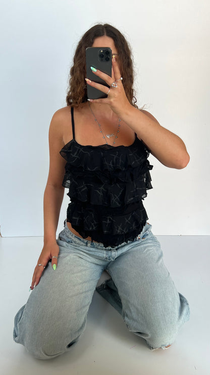 00s black mesh ruffle cami- size S