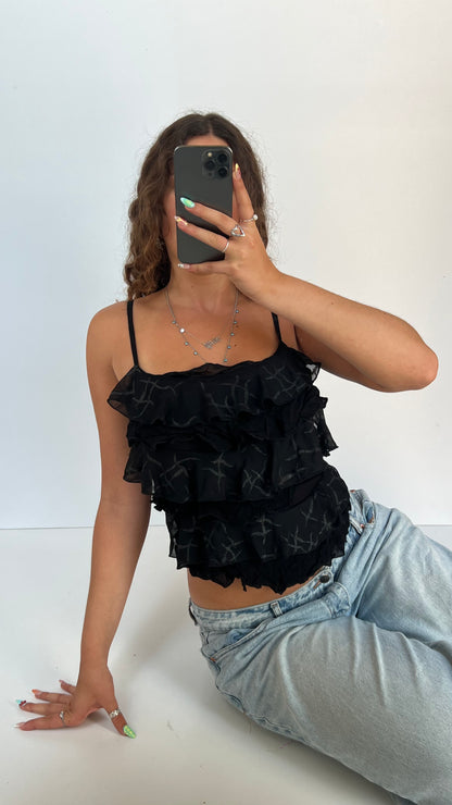 00s black mesh ruffle cami- size S