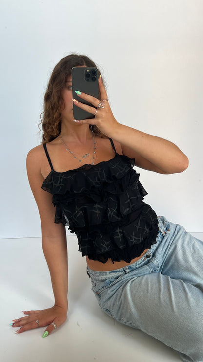 00s black mesh ruffle cami- size S