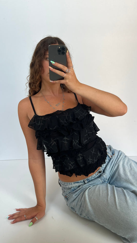 00s black mesh ruffle cami- size S