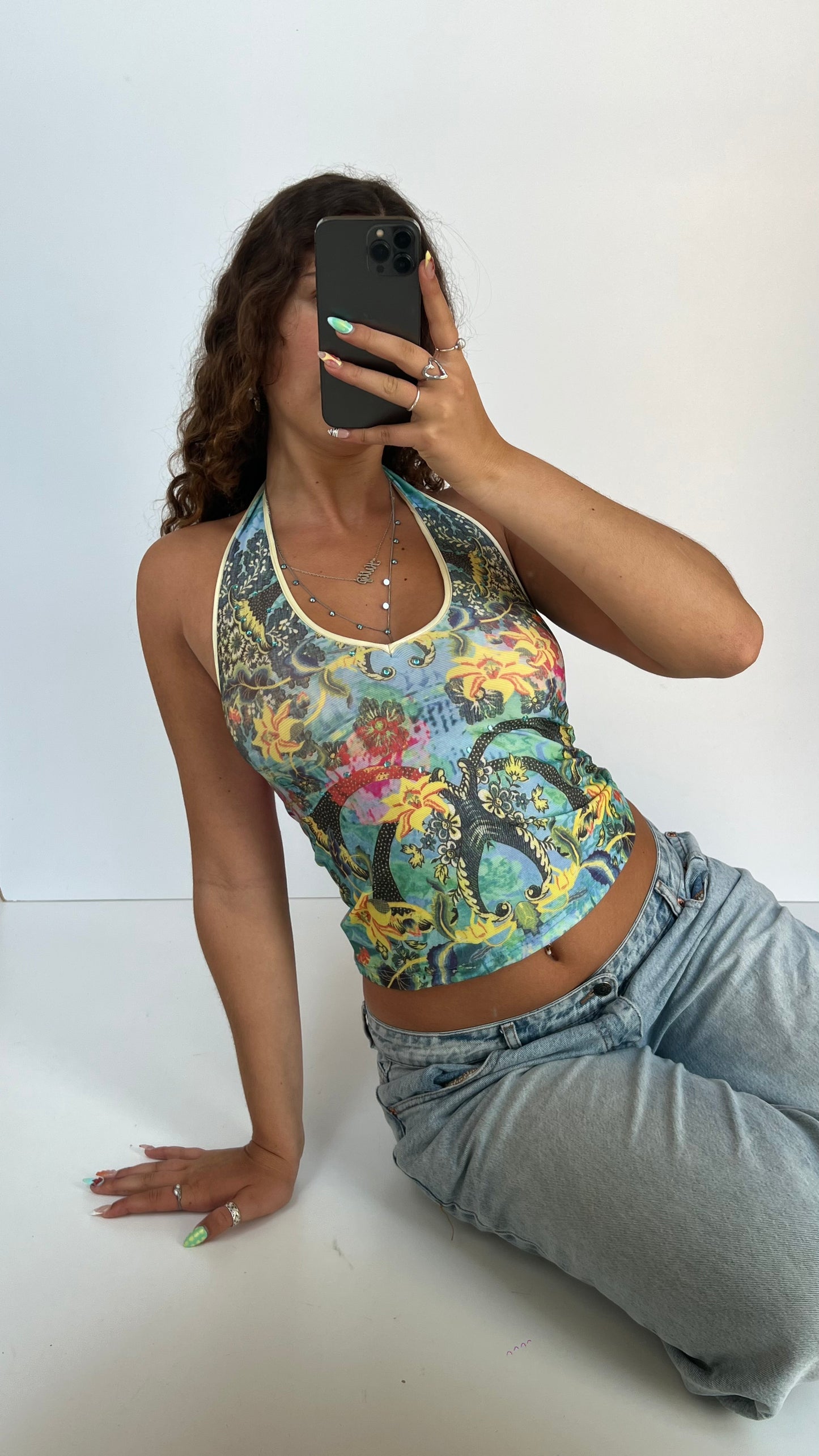 00s blue patterned cami- size S
