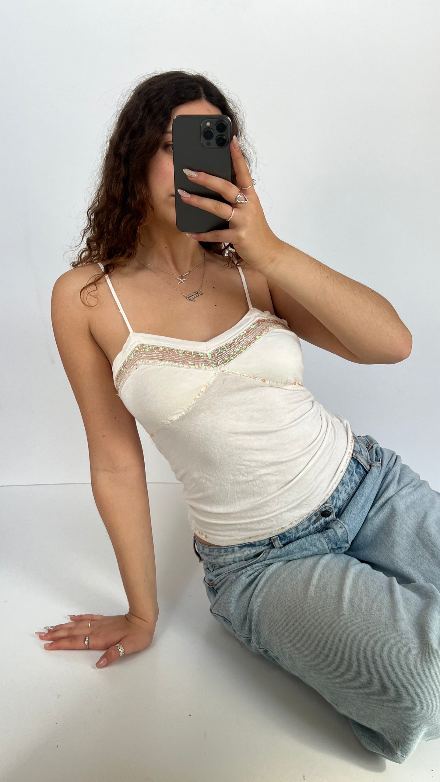 00s white sequin cami- size L