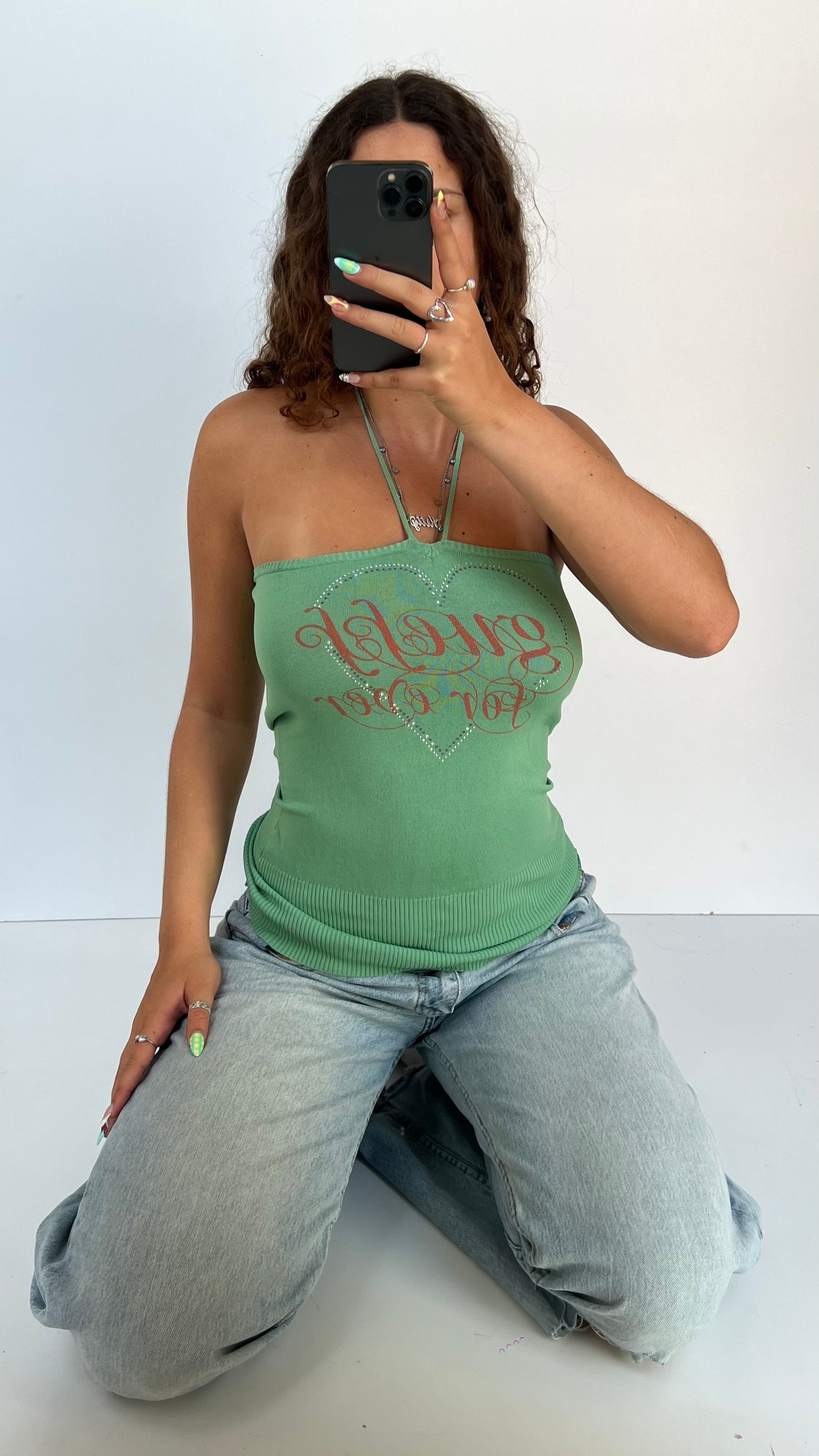 00s green Guess halter cami- size M