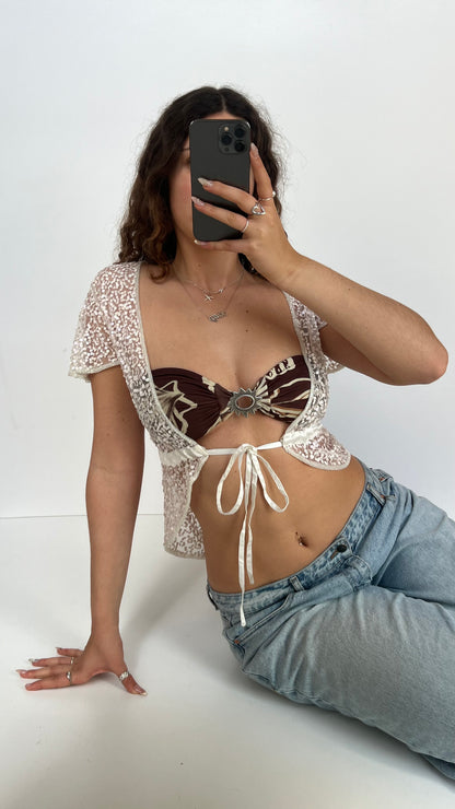 00s white sequin cardigan- size M