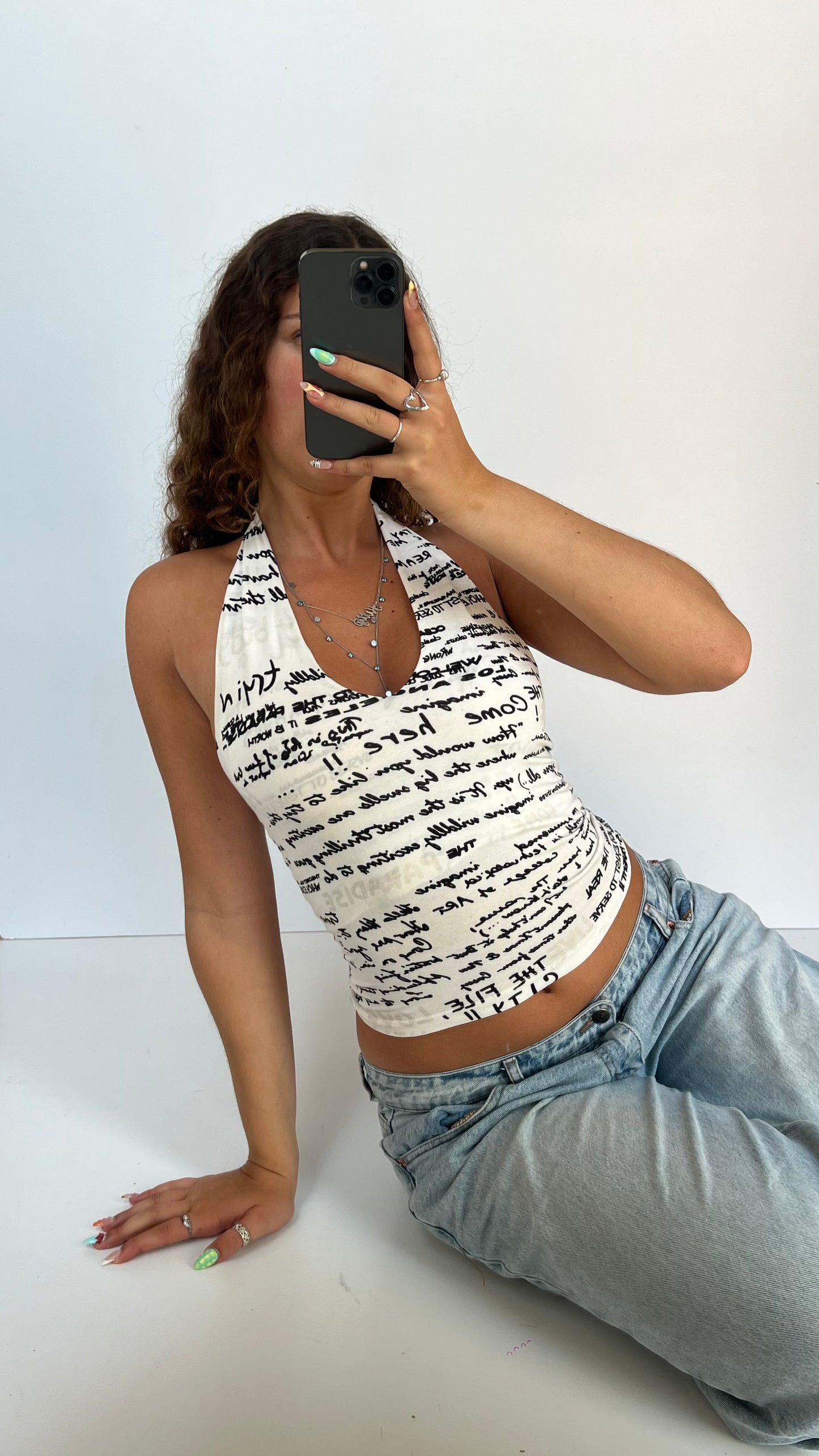 00s white graphic cami- size S
