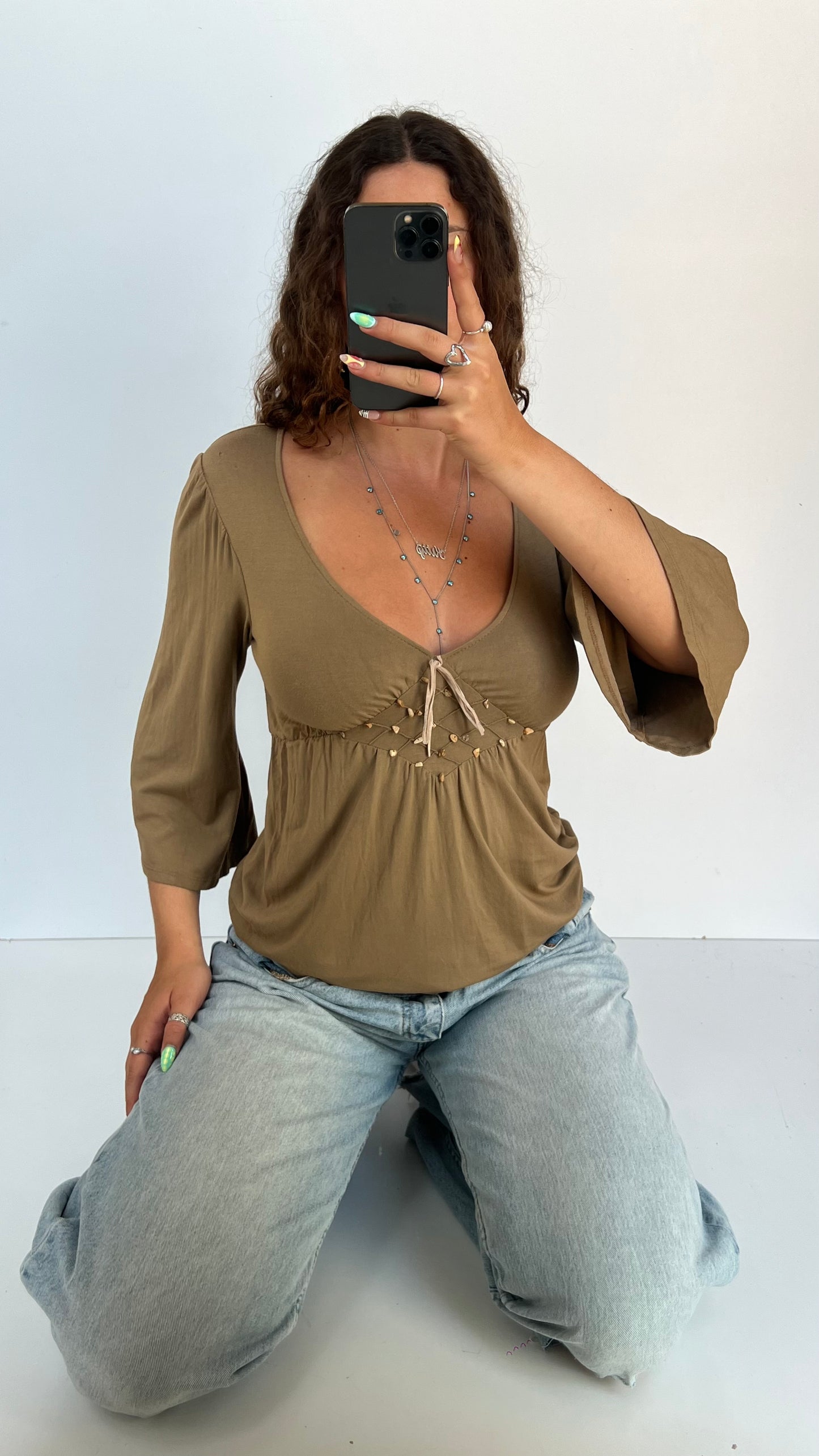 00s brown boho top- size L