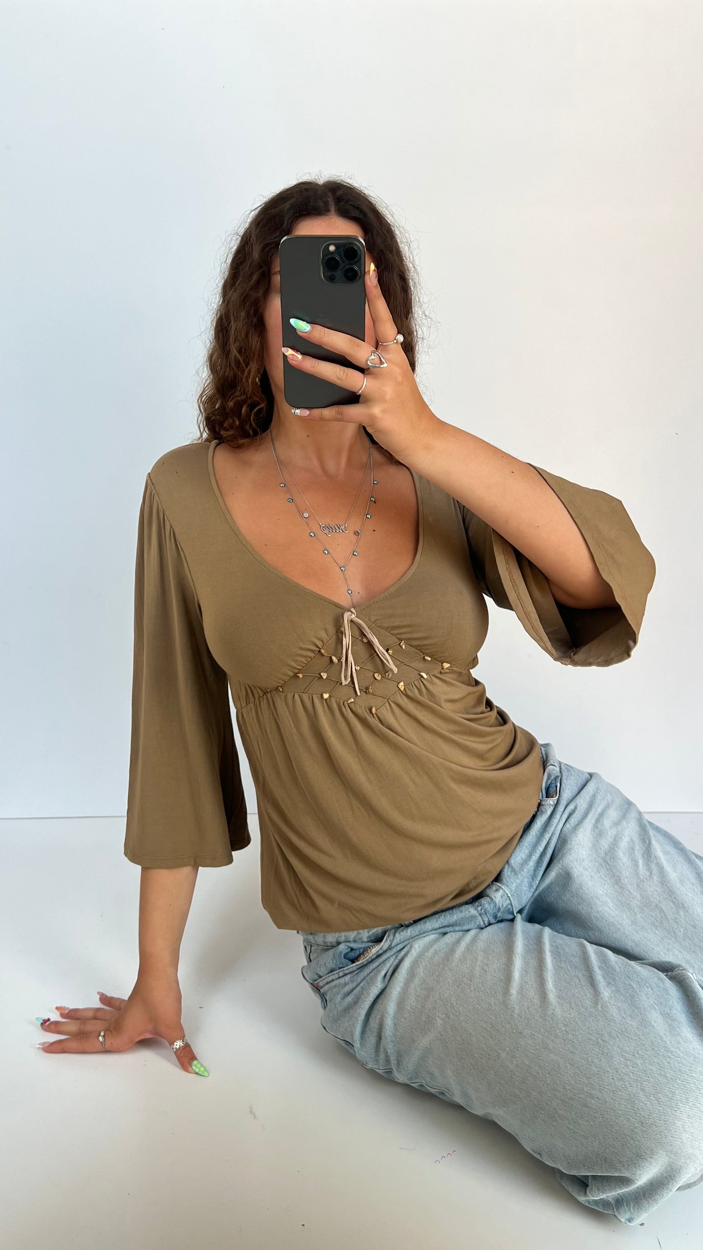 00s brown boho top- size L