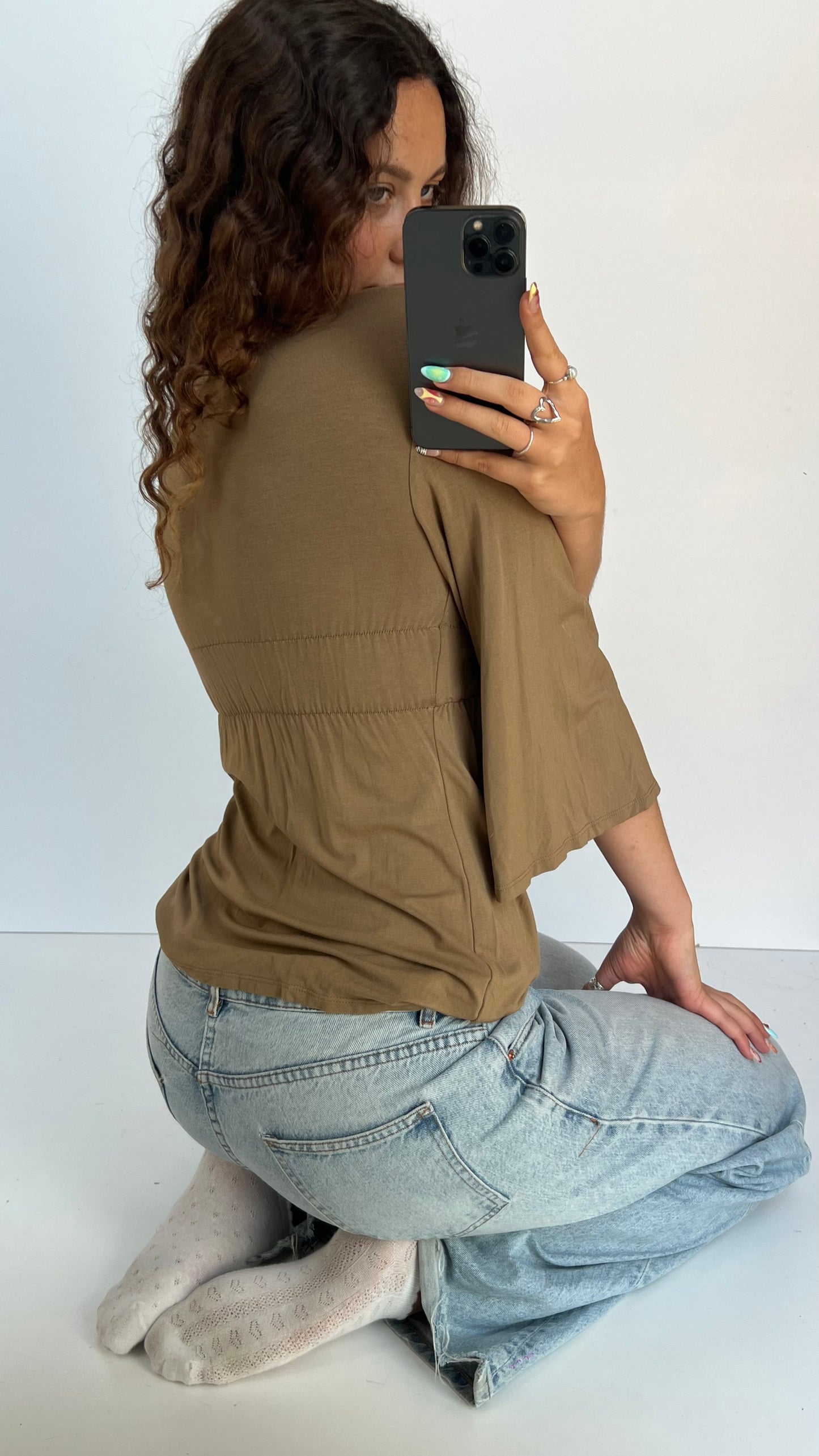 00s brown boho top- size L