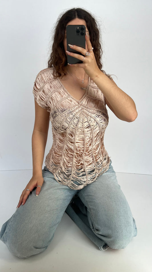00s gold fishnet top- size XS