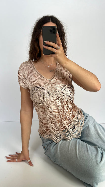 00s gold fishnet top- size XS