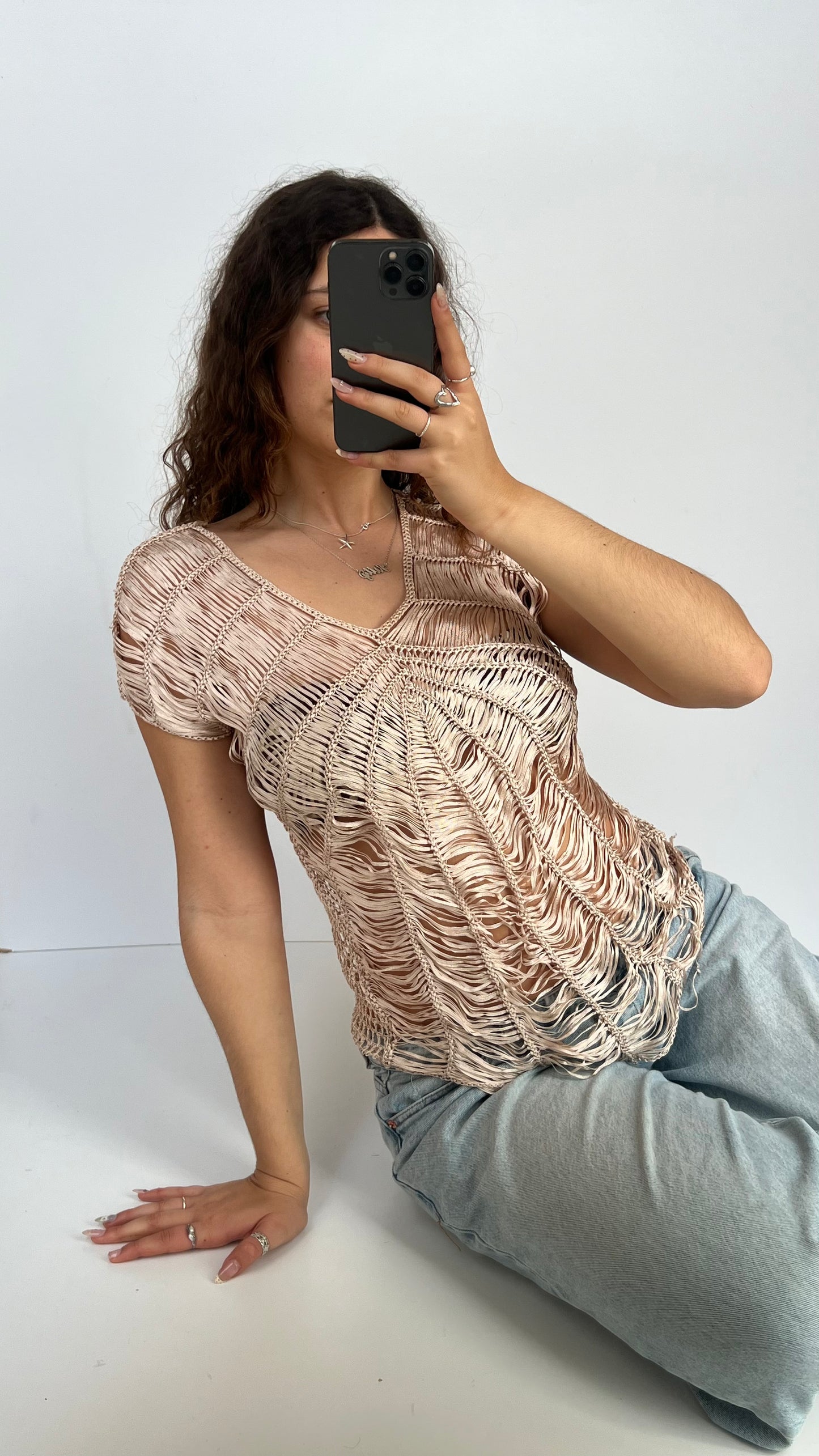 00s gold fishnet top- size XS