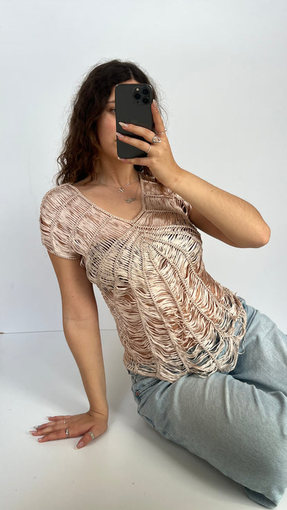 00s gold fishnet top- size XS